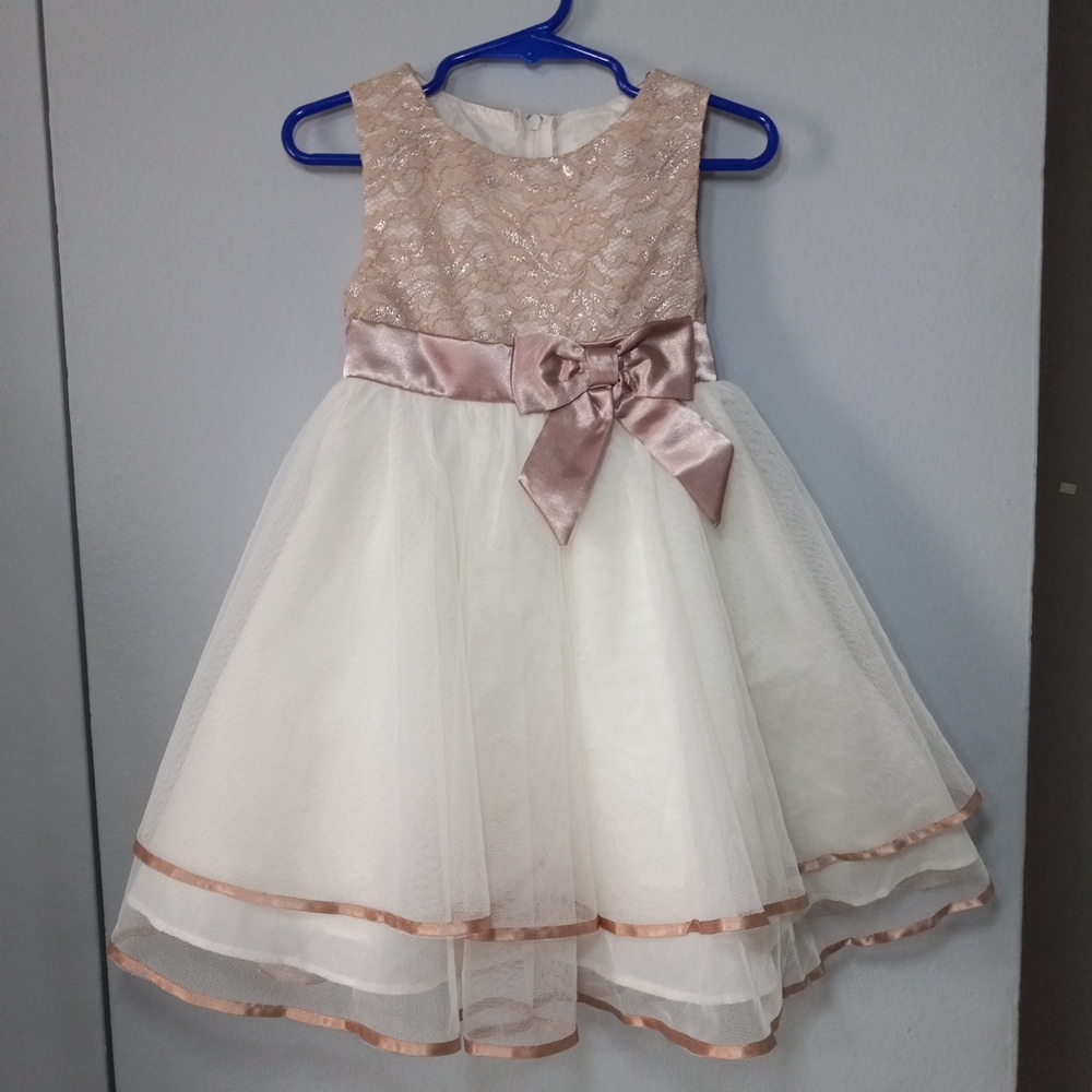 Rare Editions Lace and Tulle Dress in Cream and Tan Toddler Size 3T